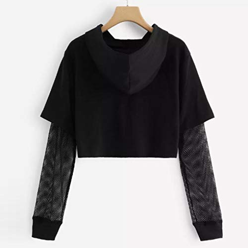 Mujer Sudaderas Cortas,ZARLLE Casual Honey Letras Mujer Sudaderas con Capucha Manga de Red Sudaderas Tumblr Mujer Cortas Adolescente Deportiva Blusa Tops Sudaderas para Mujer