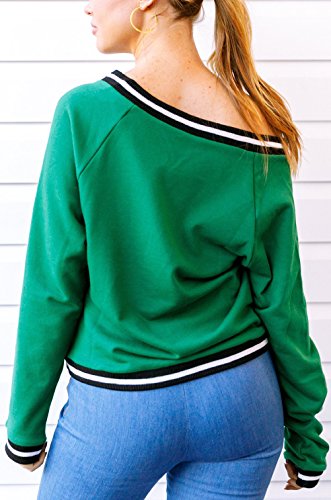 Mujer Sudaderas Deportivas Anchas Invierno Otoño Sudadera Elegantes Verde Basicas Manga Lindo Chic Larga V Cuello Sweatshirts Juveniles Hipster Casual Niña Pullover Tops Camisetas