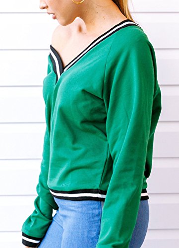 Mujer Sudaderas Deportivas Anchas Invierno Otoño Sudadera Elegantes Verde Basicas Manga Lindo Chic Larga V Cuello Sweatshirts Juveniles Hipster Casual Niña Pullover Tops Camisetas