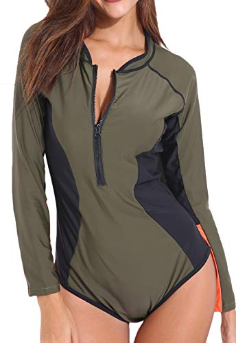 Mujer Surf Ropa Una Pieza Traje de Baño Manga Larga Bañador Playa Acolchados1180