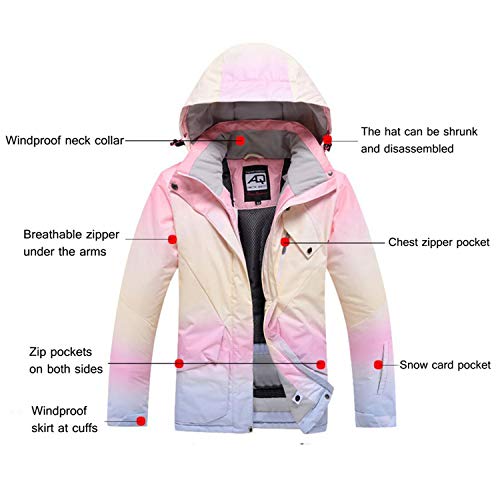 Mujer Traje Esquí Color Degradado Resistente Al Viento Impermeable Esquí Chaqueta Snowboard Conjunto De Pantalón Con Pechera Invierno Deporte Al Aire Libre Traje De Nieve Ropa De Esquí,Rosado,L