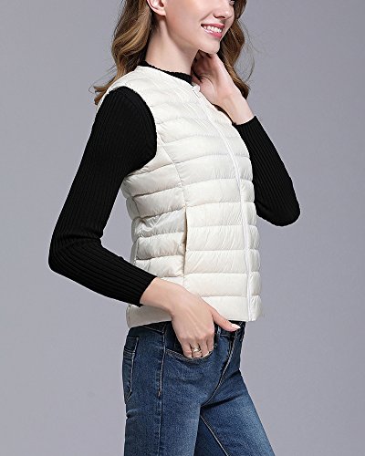 Mujer Ultra-Light Chaleco de Pluma Sin Cuello Plegable Down Chaquetas Beige S