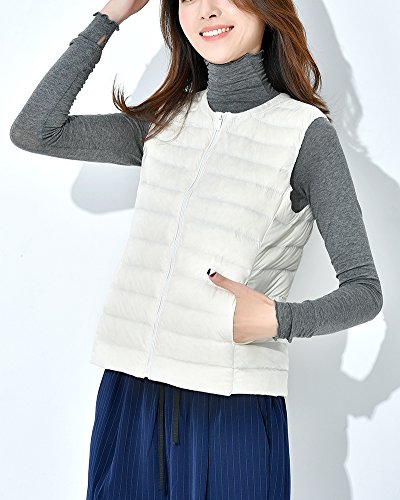 Mujer Ultra-Light Chaleco de Pluma Sin Cuello Plegable Down Chaquetas Beige S