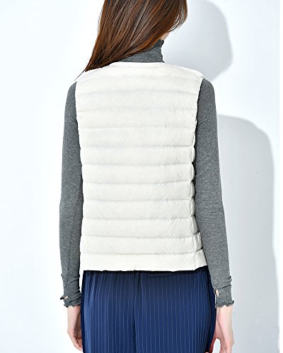 Mujer Ultra-Light Chaleco de Pluma Sin Cuello Plegable Down Chaquetas Beige S
