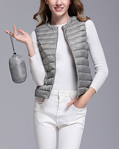 Mujer Ultra-Light Chaleco de Pluma Sin Cuello Plegable Down Chaquetas Gris M