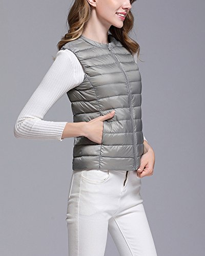 Mujer Ultra-Light Chaleco de Pluma Sin Cuello Plegable Down Chaquetas Gris M