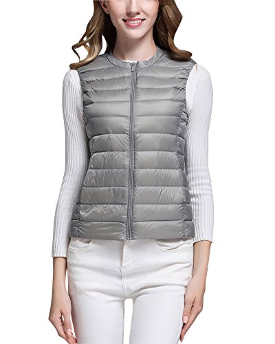 Mujer Ultra-Light Chaleco de Pluma Sin Cuello Plegable Down Chaquetas Gris M