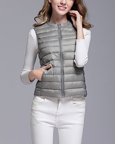 Mujer Ultra-Light Chaleco de Pluma Sin Cuello Plegable Down Chaquetas Gris M