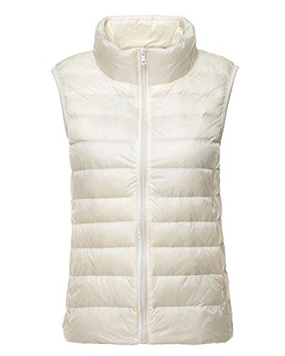 Mujer Ultraligero Chaleco Portátil de Plumón Cremallera Sin Mangas Ligero Plegable de Abrigo de Invierno Blanco S
