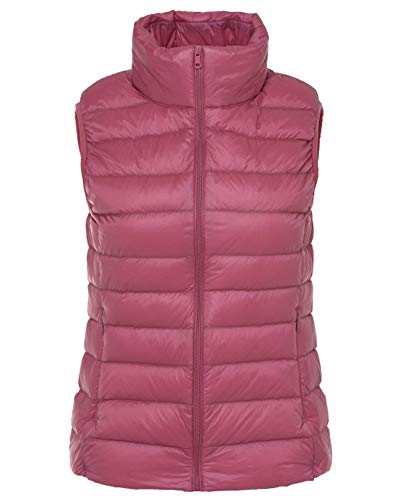 Mujer Ultraligero Chaleco Portátil de Plumón Cremallera Sin Mangas Ligero Plegable de Abrigo de Invierno Ligero Caucho Pink S