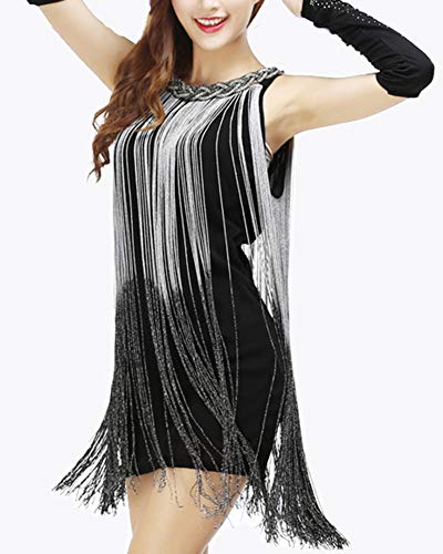 Mujer Vestido Latino para Danza Clásica Salsa Tango con Flecos Blanco