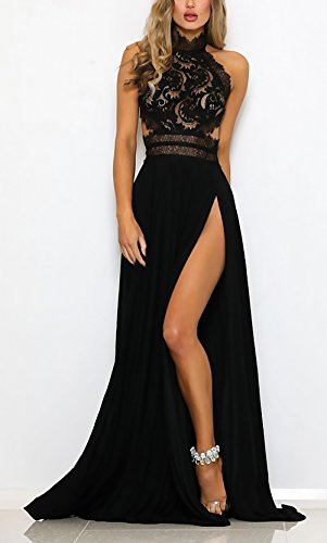 Mujer Vestidos De Fiesta Largos De Noche Elegantes Transparentes Ropa Dama Moderno Encaje Splicing Sin Mangas Sin Espalda Talle Alto con Aberturas Vestido Largo Vestidos Coctel