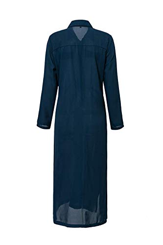 Mujer Vestidos Largos Casual Camiseros Manga Larga Botón Lateral De Hendidura Vestido De Fiesta Azul M