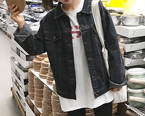 Mujer Vintage Boyfriend Chaqueta Denim De Manga Larga Suelto Cazadora Vaquera Negro M