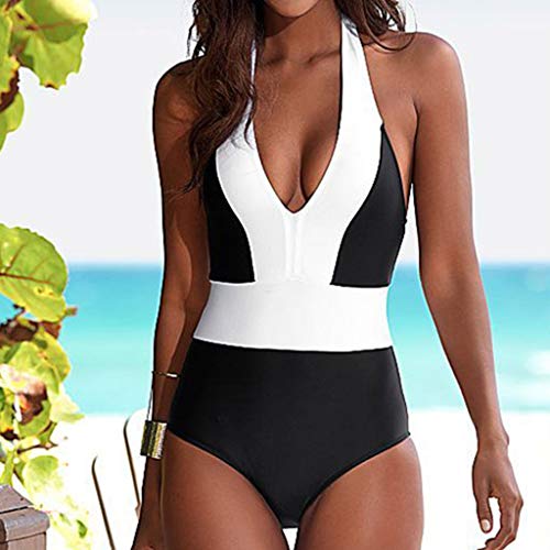 Mujeres bañador Cuello en V de Halter Monokini Sexy Push up banadores bañador Mujer Trajes de baño brasileños Bikinis Blanco XL
