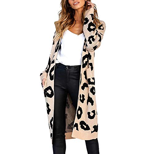 Mujeres Cárdigans Chaqueta De Punto Manga Larga Leopardo Rayas Frente Abierto Jersey Suéter de Abrigo - Mujeres Tops Jersey Sudadera Otoño Invierno