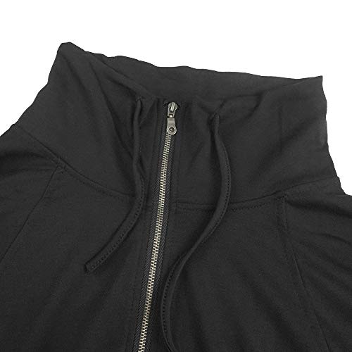 Mujeres Casual Solapa Cuello Alto Cremallera Sudadera Pullover Manga Larga Cordón Suéter Tops con Bolsillo (Negro, M)