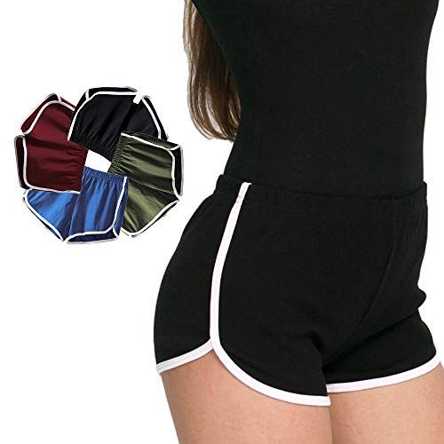 Mujeres Deportes Gimnasio Ejercicio Cintura Flaca Yoga Pantalón Corto Pantalones Retro Cortos Verano Shorts Casuales (EU S=Tag L (Cintura 58-62cm), 4 Piezas (Negro + Azul+ Vino Rojo + Verde))