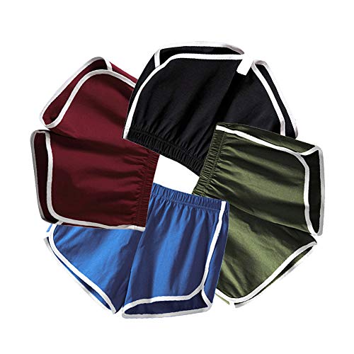 Mujeres Deportes Gimnasio Ejercicio Cintura Flaca Yoga Pantalón Corto Pantalones Retro Cortos Verano Shorts Casuales (EU S=Tag L (Cintura 58-62cm), 4 Piezas (Negro + Azul+ Vino Rojo + Verde))