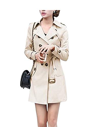 Mujeres Doble De Pecho Gabardina Larga con Cinturón Manga Larga Abrigos Caqui M