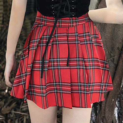 Mujeres Falda Plisada Gótica,Sexy Cintura Alta Mini Falda Tartán Punk Retro Verano Corto Falda con Cremallera