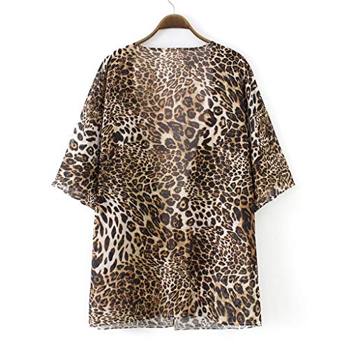 Mujeres Gasa Chal impresión de Leopardo Kimono Cardigan Top Cover Up Blusa Ropa de Playa