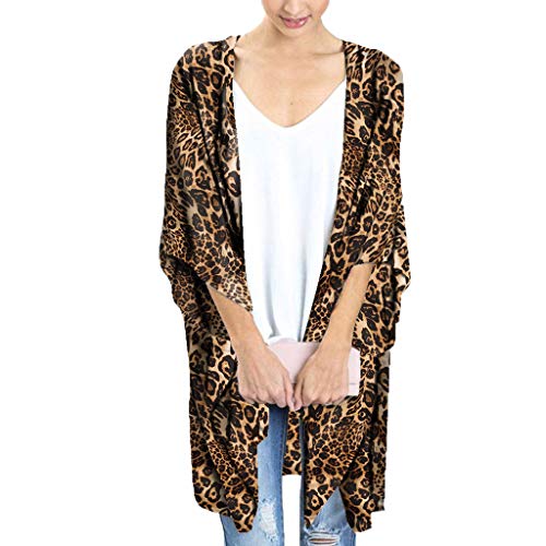 Mujeres Gasa Chal impresión de Leopardo Kimono Cardigan Top Cover Up Blusa Ropa de Playa