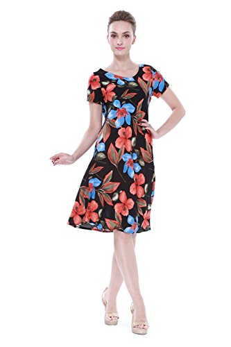 Mujeres Hawaiian Crinkle A Line Flowy Luau vestido de manga corta en francés Floral Marrón S
