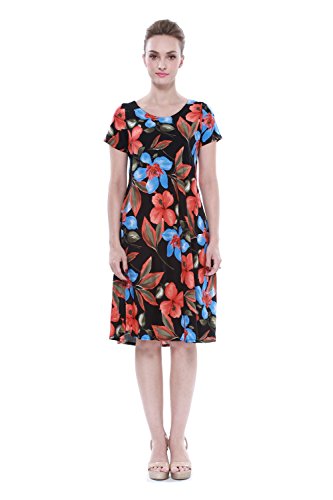 Mujeres Hawaiian Crinkle A Line Flowy Luau vestido de manga corta en francés Floral Marrón S