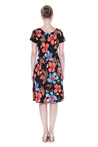 Mujeres Hawaiian Crinkle A Line Flowy Luau vestido de manga corta en francés Floral Marrón S