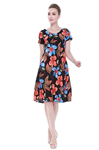 Mujeres Hawaiian Crinkle A Line Flowy Luau vestido de manga corta en francés Floral Marrón S