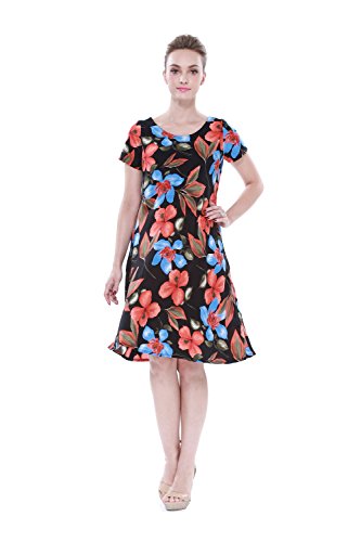 Mujeres Hawaiian Crinkle A Line Flowy Luau vestido de manga corta en francés Floral Marrón S