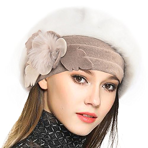 Mujeres Lana Boinas Angola Gorro Casquete Invierno Sombrero (Crema)