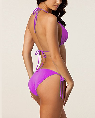 Mujers Color Sólido Bikini Set Tamaño Grande Push Up Bikini Acolchado Bra Trajes De Baño Playa Vacaciones Natación Split Traje De Baño 2 Piezas Morado S