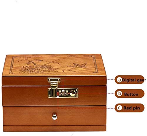 Multifunctional Reloj Caja de almacenamiento de 2 capas Caja de almacenamiento de reloj de madera maciza con bloqueo de contraseña Caja de joyería Caja de visualización (Color: Marrón, Tamaño: 25x20.3
