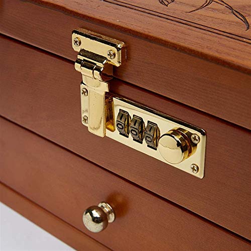 Multifunctional Reloj Caja de almacenamiento de 2 capas Caja de almacenamiento de reloj de madera maciza con bloqueo de contraseña Caja de joyería Caja de visualización (Color: Marrón, Tamaño: 25x20.3