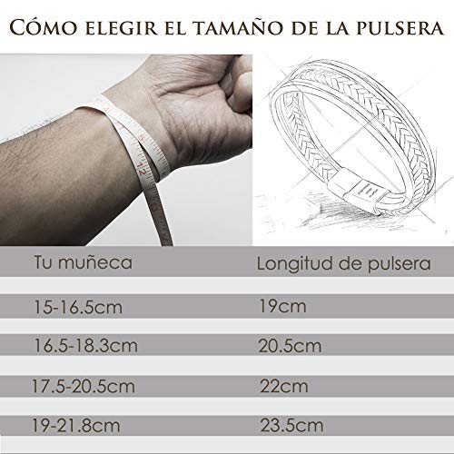 murtoo Pulsera Hombre Cuero Acero Inoxidable Cierre Magnética Negro Cuero Marrón Negro Trenzada Brazalete Marrón 20cm