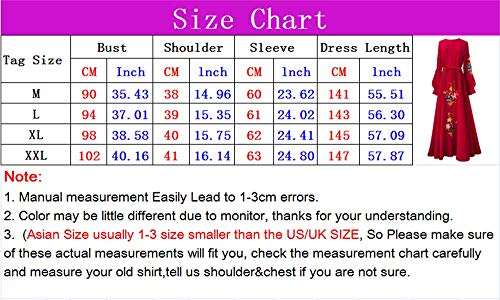 Musulmán Dama Bordado Vestir Mujer Manga Larga Túnica Antiguo Art Hembra Elegante Medio Este Vestidos Azul M