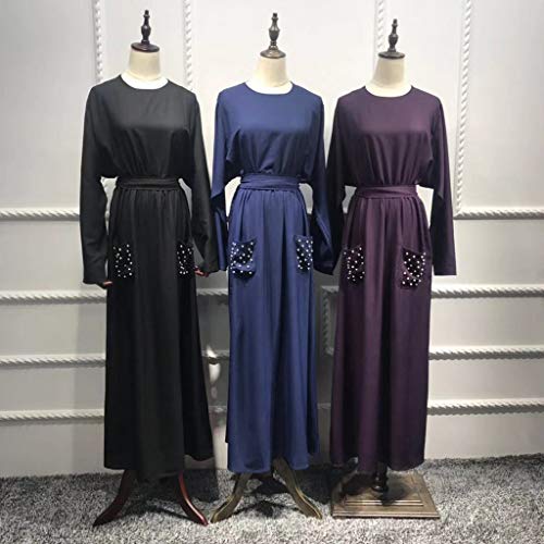Musulmán Islámica Abaya,Ropa Muslmana Mujer Maxi Vestidos Color Sólido con Perlas Elegante Dubai Turquia de Verano Árabe Kaftan Vestidos Sueltos Oriente Medio Estilo Étnico