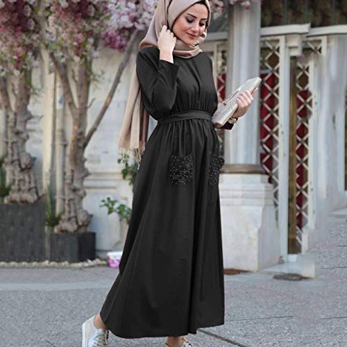 Musulmán Islámica Abaya,Ropa Muslmana Mujer Maxi Vestidos Color Sólido con Perlas Elegante Dubai Turquia de Verano Árabe Kaftan Vestidos Sueltos Oriente Medio Estilo Étnico