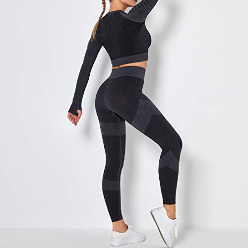 MUYOGRT Mujeres Tops Yoga Seamless Gradient Top de Manga Larga Pantalon Deportivo Leggings Sin Costuras Mujer Alta Cintura Elásticos Fitness para Gym Running Yoga(#1，S)