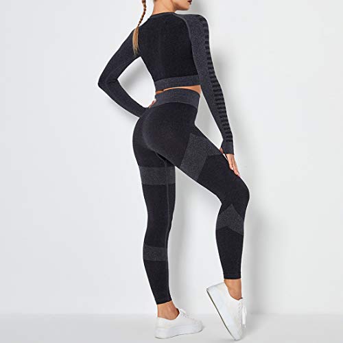 MUYOGRT Mujeres Tops Yoga Seamless Gradient Top de Manga Larga Pantalon Deportivo Leggings Sin Costuras Mujer Alta Cintura Elásticos Fitness para Gym Running Yoga(#1，M)