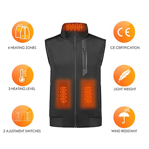 MVPower Chaleco Térmico Electrico para Hombre y Mujer, Chaleco Calefactable de Carga USB para Cuello, Espalda y Estómago, 3 Niveles de Temperatura, para Actividades al Aire Libre en Invierno