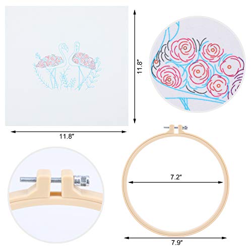 MWOOT 3D Kit de Inicio de Bordado con Patrón de Flamenco, DIY Estilo europeo Kit de Herramienta de Punto Cruz Bordado a Mano para Principiantes