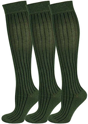 Mysocks 3 pares de calcetines largos hasta la rodilla unisex lisos acanalados con algodón peinado extra fino acanalados Caqui