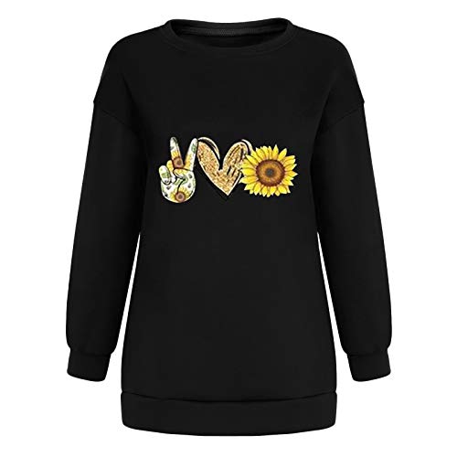 N-B Sudadera Oversize sin Capucha para Mujer Primavera Invierno Dibujos de Amor Y Flores Casual Moda 2021 Nuevo Chica Ropa Tops Manga Larga Deporte Camisetas y Blusas S - 3XL