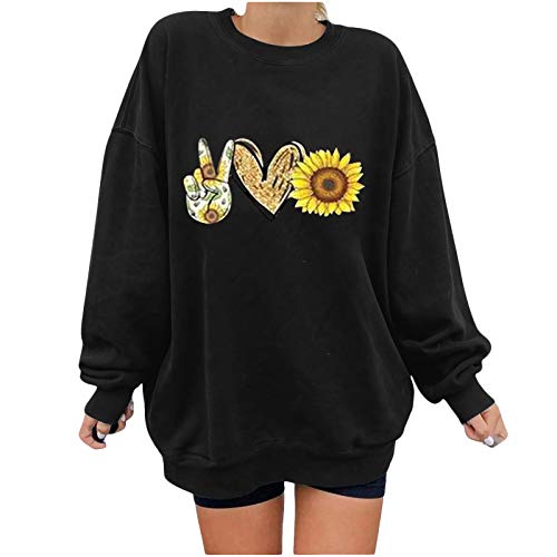 N-B Sudadera Oversize sin Capucha para Mujer Primavera Invierno Dibujos de Amor Y Flores Casual Moda 2021 Nuevo Chica Ropa Tops Manga Larga Deporte Camisetas y Blusas S - 3XL