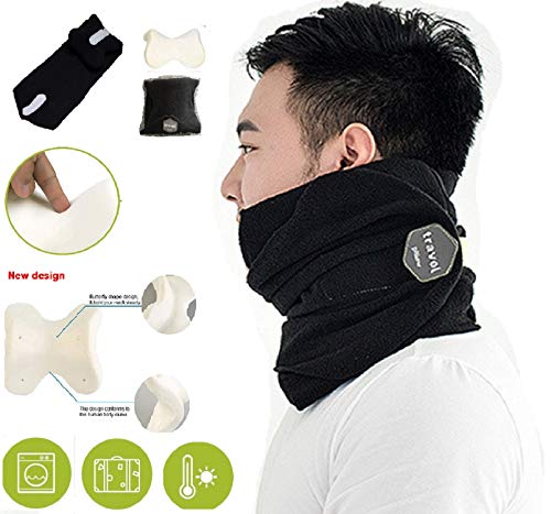N3 ZELEK Almohada Viaje Almohada Cervical Cojin Viaje Soporte Espalda Almohada Avion Diseño Seguro Cómodo El Más NUEVO Almohada Espuma Ajustable Tamaño Cuello Bufanda Almohada de Viaje Funda Negro