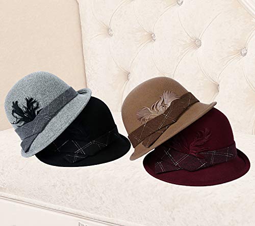 NAHUIYI Sombrero Primavera Bowler Hat Clásicos De Tendencia Femenina Sombreros De ala del Sombrero De Señora Madre De La Vendimia,Borgoña,56 58Cm