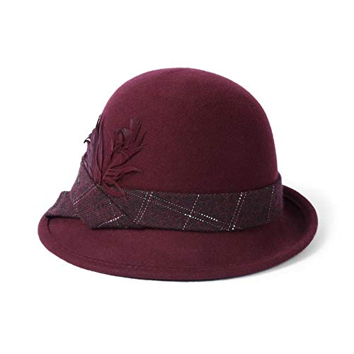 NAHUIYI Sombrero Primavera Bowler Hat Clásicos De Tendencia Femenina Sombreros De ala del Sombrero De Señora Madre De La Vendimia,Borgoña,56 58Cm